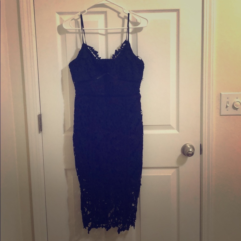 Black Lace Panelled Open Back Midi Dress